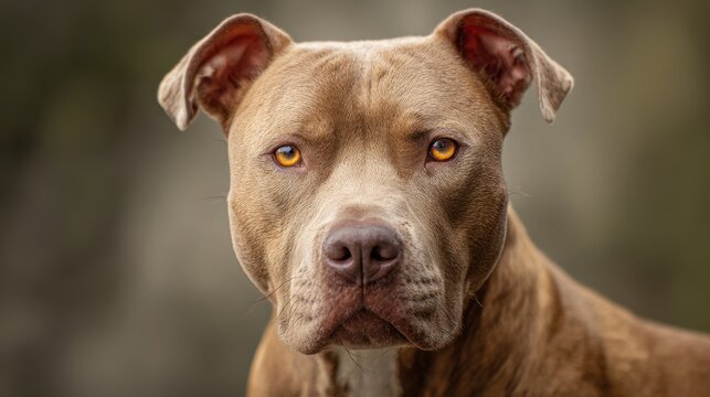 Close-up portrait of a strong American Staffordshire Terrier with a calm, noble gaze and glossy coat