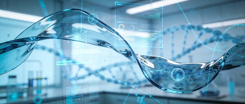 4k Dynamic Liquid Membranes with Holographic Scientific Data Streams Futuristic Biotechnology Research Background
