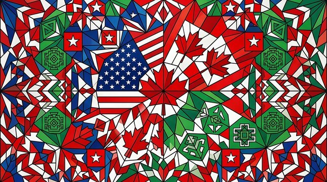 Geometric mosaic of north american flag symbols and patterns