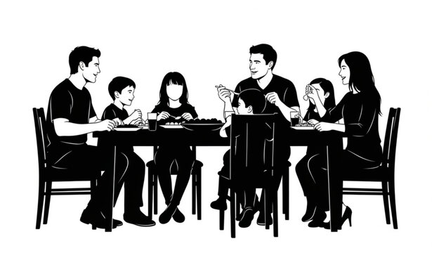 Family dinner scene with parents children and mealtime conversation