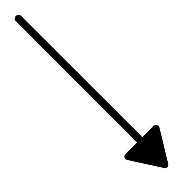 Minimalist icon of a downward sloping line graph arrow with a geometric triangular head on a clean white background, business decline concept