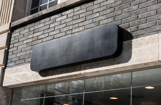 blank black rectangular coffee shop sign on facede, for logo mockup