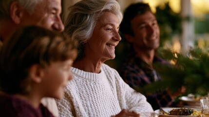 Fototapeta premium multi-generational dinner, joyful multigenerational family sharing a meal in a warm home, cherishing each others company, and creating heartwarming memories