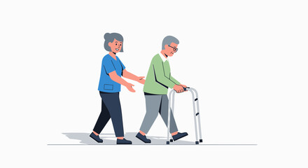 Fototapeta premium Nurse assisting elderly man with walker, healthcare, support, and mobility