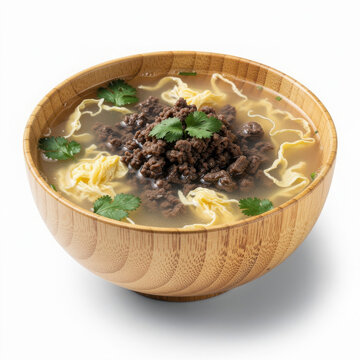 Xi Hu Niu Rou Geng West Lake Beef Soup Isolated on White Background Square Composition Studio Shot