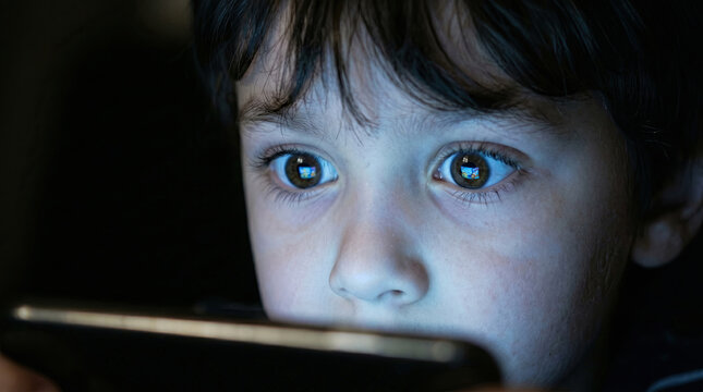Child Watching Smartphone Screen Close Up Digital Parenting Concept ,Smartphone screen addiction