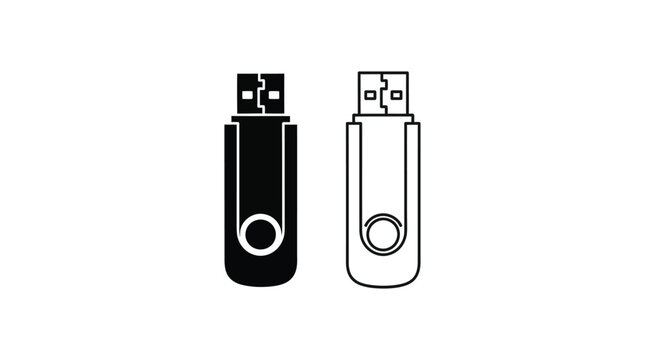 Usb Flash Drive Icon Black And White Line Art Silhouette