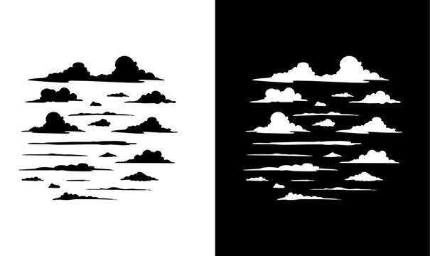 clouds icon silhouette set vector illustration, clouds silhouette vector illustration, cloud icon silhouette vector pack, clouds, cloud, silhouette, silhouettes, black, sky, moon, star, rains, rain, 