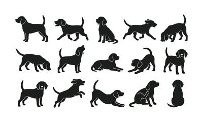 Obraz premium Collection of black dog silhouettes in various poses and actions silhouette