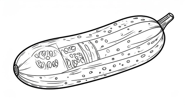 Detailed hand drawn zucchini squash illustration on white background.