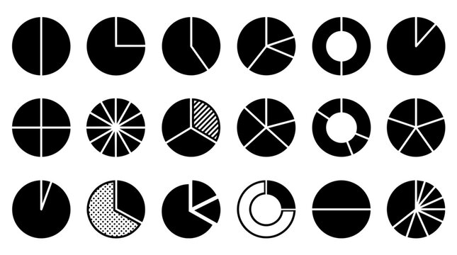 Set of various pie and donut chart data icons