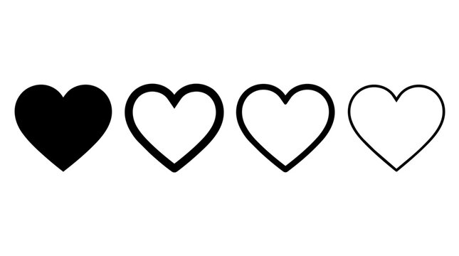 Four heart symbols with varying styles