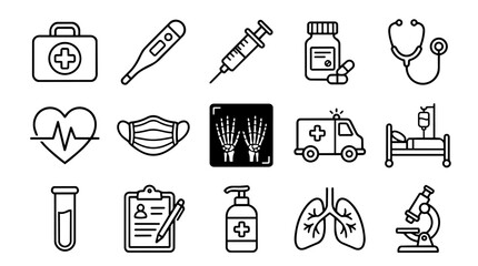 Fototapeta premium Medical and healthcare emergency icons set