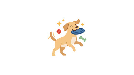 Happy Cartoon Labrador Dog Playing with Flying Disc and Toys © Adelia