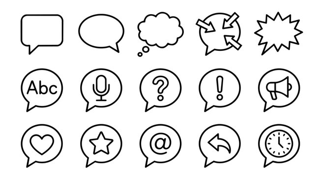 Outline communication and speech bubble icon set