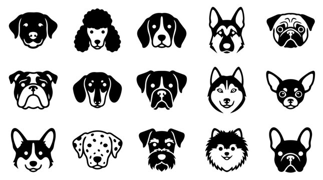 Set of fifteen dog breed head icons