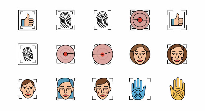 Collection of Biometric Identification Technology Icons.