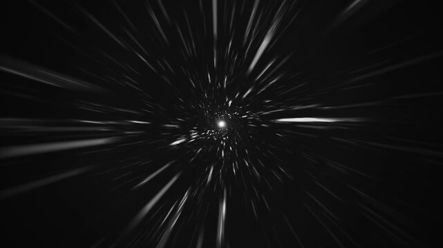 Flying at hyperspace warp speed through a tunnel of glowing  stars and light particles in outer space. Galaxy starburst zoom effect motion background. Full HD and looping futuristic space animation.