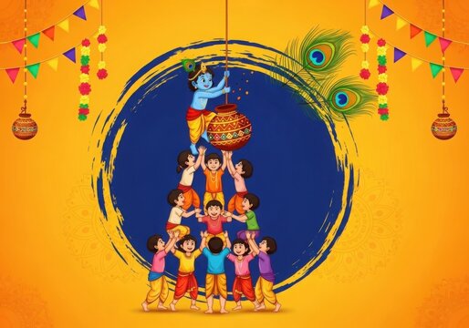 Children Celebrating Dahi Handi Janmashtami Tradition