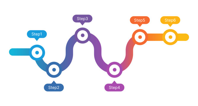 Colorful Business Process Timeline Infographic Template with Six Steps, Workflow Milestones and Modern Presentation Diagram Design
