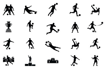 Football Players Action Poses Silhouette Set Vector Illustration © Sohag
