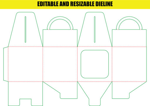 Versatile handle box die cut template featuring square display window for retail and gifting packaging
