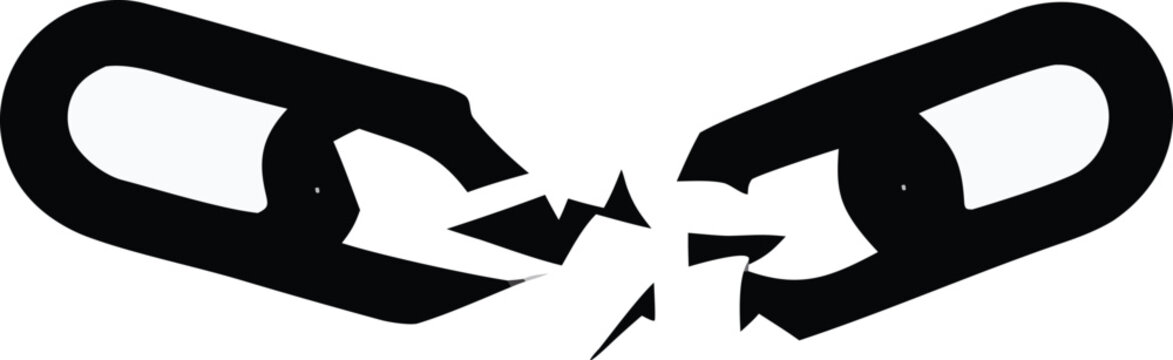 Broken chain link, freedom symbol, broken bond, fractured connection
