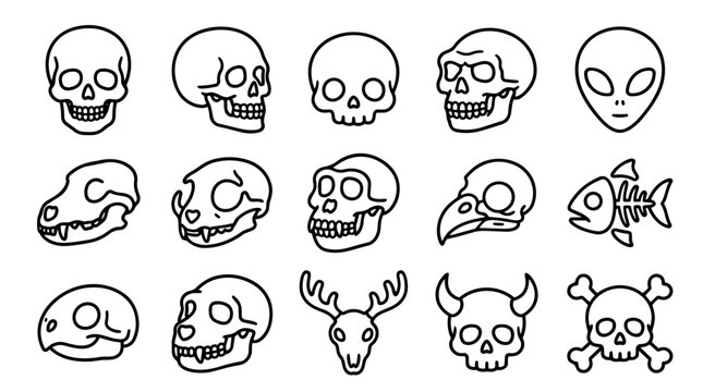 Diverse Skull Outline Icon Set