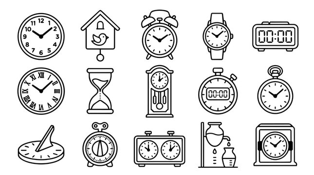 Time and clock measuring devices outline set
