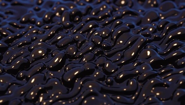 Abstract cinematic macro shot of glossy black ferrofluid and molten gold ripples moving in slow motion, futuristic luxury tech background, 4k 7s loop.
