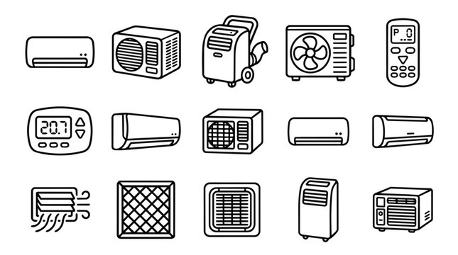 Set of Air Conditioning and Climate Control Line Icons
