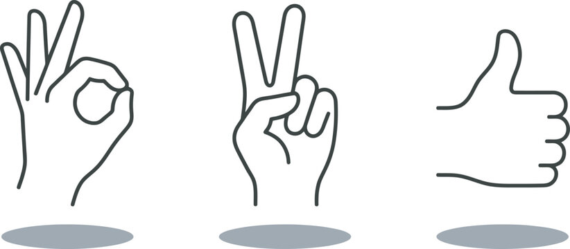 Vector illustration of hand gestures with thumb, peace and okay signs