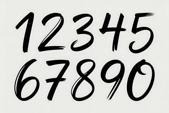 Handwritten cursive numbers 1 to 9 with zero in black