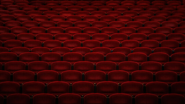 Rows Of Red Theater Seats In Auditorium