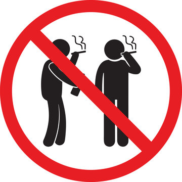 No smoking sign with two stick figures smoking cigarettes prohibition symbol for public places isolated on white background