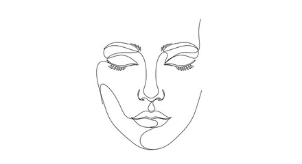 Minimalist continuous line drawing of a female face with minimalist portrait continuous abstract aesthetic illustration features creative artistic contouring expression © ANMSHAFIQUL