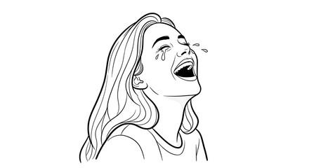 Sketch style illustration of a laughing woman crying tears of joy with laughing expression happiness positive portrait laughter character celebration emotional illustration