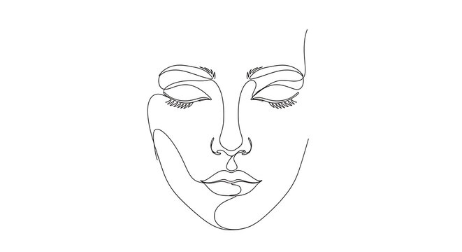 Minimalist continuous line drawing of a female face with minimalist portrait continuous abstract aesthetic illustration features creative artistic contouring expression