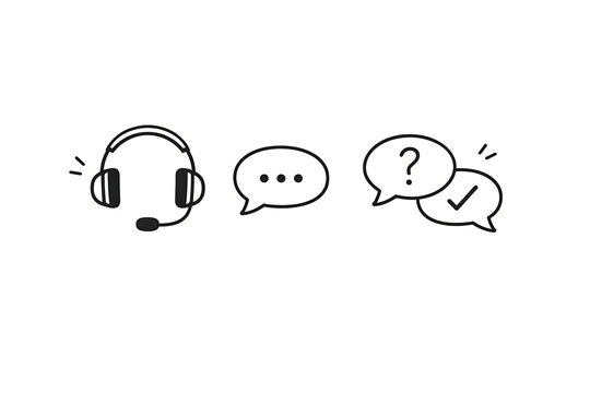 Customer support services hand drawn icon set with customer communication question checkmark handdrawn assistant feedback solution technical business interaction dialogue operator