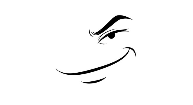Sly face expression with mischievous smirk and raised eyebrow in hand drawn style mischievous expression character confident mysterious attitude features gestures personality