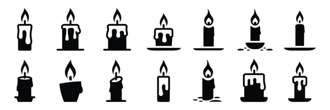 Christmas Holiday Candle Flame Icon Silhouette Featuring Seasonal Celebration, Winter Festival, and Decorative Light Symbols