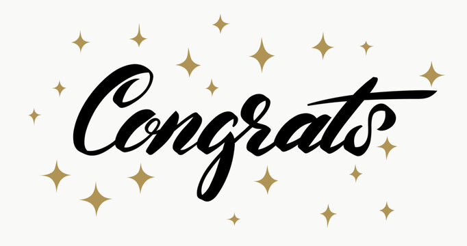 Congrats hand written lettering for congratulations cards, greeting cards, invitations, posters, prints, celebration designs. Modern calligraphy typography isolated on background. Vector illustration