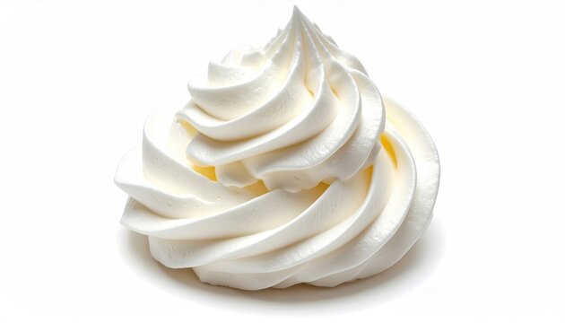 A sculpted peak of creamy white whipped topping against a white background