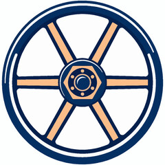 Obraz premium Stylized vector illustration of a vintage mechanical wheel with spokes and central nut.