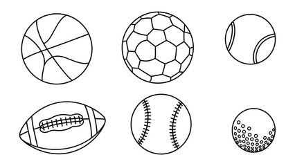 Obraz premium Various sport balls set line art vector illustration