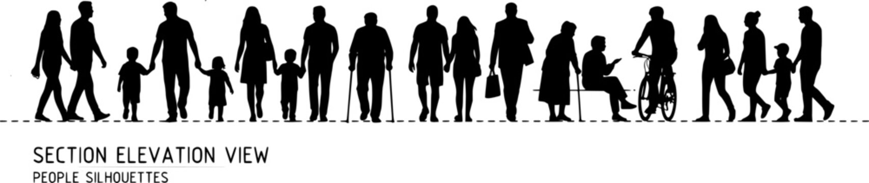 People silhouettes in elevation side view | Architecture people | silhouettes of people | 2D people | Section Elevation View | Architectural drawing people | characters