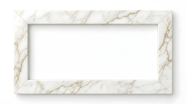 Empty white marble frame with elegant gold veining on textured surface minimalist decor