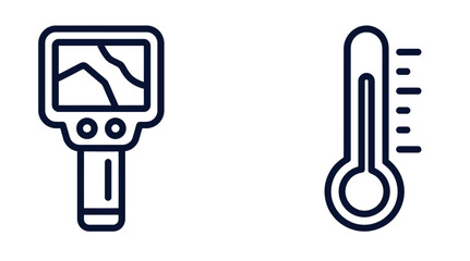 Thermal imaging camera and thermometer icons, infrared heat scanner vector set, temperature measurement tools for industrial inspection © Shahida