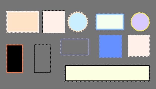 Blank postage stamp templates set of different shapes. Stamp frame and border. set of vintage frames