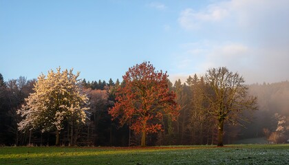 Obraz premium Vibrant Seasons Tree Landscape Showing Nature Transition